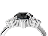 White gold Fancy Black Round Cut Brilliant Diamond with Cluster Setting on a Beaded Band and Four-Prong Setting_16
