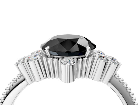 White gold Fancy Black Round Cut Brilliant Diamond with Cluster Setting on a Beaded Band and Four-Prong Setting_16