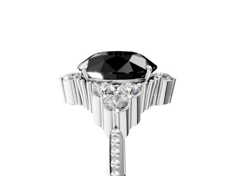 White gold Fancy Black Round Cut Brilliant Diamond with Cluster Setting on a Beaded Band and Four-Prong Setting_29