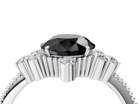 White gold Fancy Black Round Cut Brilliant Diamond with Cluster Setting on a Beaded Band and Four-Prong Setting_4