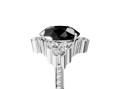 White gold Fancy Black Round Cut Brilliant Diamond with Cluster Setting on a Beaded Band and Four-Prong Setting_5