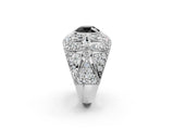 White gold Fancy Black Round Cut Brilliant Halo Pave Diamond Milgrain Ring_2