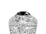 White gold Fancy Black Round Cut Brilliant Halo Pave Diamond Milgrain Ring_5
