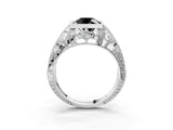 White gold Fancy Black Round Cut Brilliant Milgrain Filigree Diamond Ring with Square Prong Setting_3