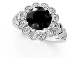 White gold Fancy Black Round Cut Brilliant Milgrain Pave Heart Band Solitaire Ring_13