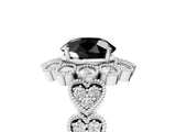 White gold Fancy Black Round Cut Brilliant Milgrain Pave Heart Band Solitaire Ring_17