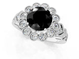 White gold Fancy Black Round Cut Brilliant Milgrain Pave Heart Band Solitaire Ring_25