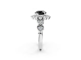 White gold Fancy Black Round Cut Brilliant Milgrain Pave Heart Band Solitaire Ring_26