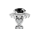 White gold Fancy Black Round Cut Brilliant Milgrain Pave Heart Band Solitaire Ring_29