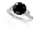 White gold Fancy Black Round Cut Brilliant Three-Stone Diamond Ring with Pavé Band and Four-Prong Setting_51