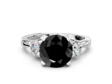 White gold Fancy Black Round Cut Brilliant Three-Stone Diamond Ring with Pavé Band and Four-Prong Setting_63