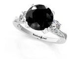 White gold Fancy Black Round Cut Brilliant Three-Stone Diamond Ring with Pavé Band and Four-Prong Setting_64