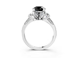 White gold Fancy Black Round Cut Brilliant Three-Stone Diamond Ring with Pavé Band and Four-Prong Setting_66