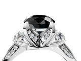 White gold Fancy Black Round Cut Brilliant Three-Stone Diamond Ring with Pavé Band and Four-Prong Setting_67