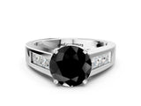 White gold Fancy Black Round Cut Cut Channel Set Solitaire Ring with Four-Prong Setting_12