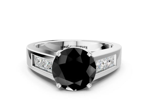 White gold Fancy Black Round Cut Cut Channel Set Solitaire Ring with Four-Prong Setting_12