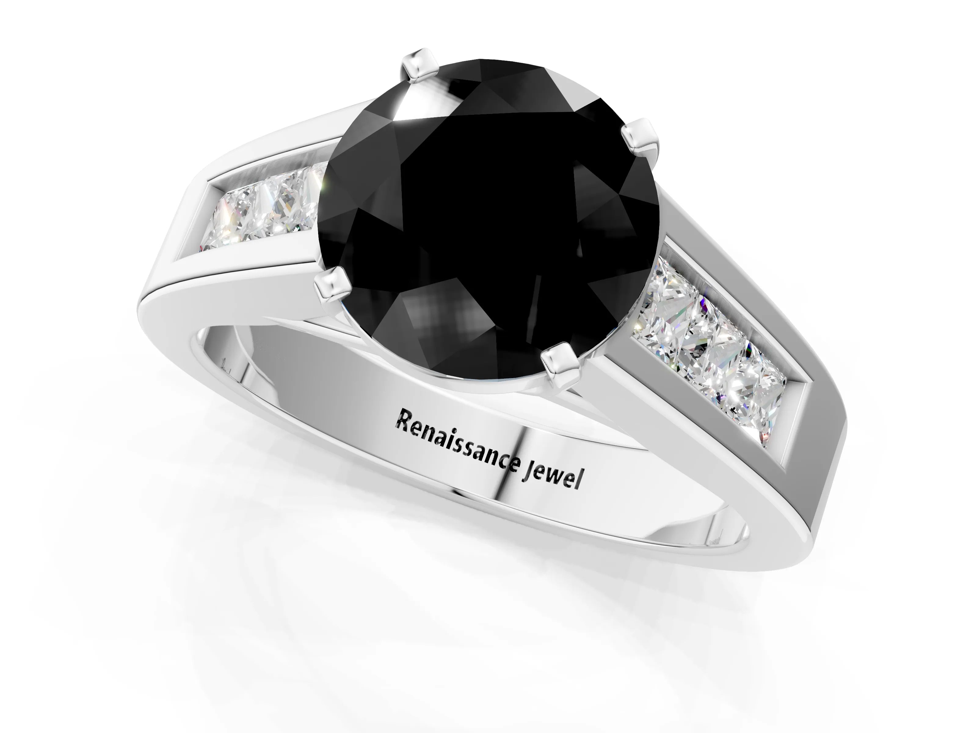 White gold Fancy Black Round Cut Cut Channel Set Solitaire Ring with Four-Prong Setting_13
