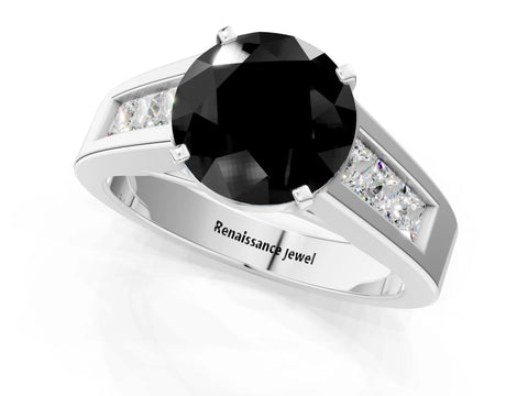 White gold Fancy Black Round Cut Cut Channel Set Solitaire Ring with Four-Prong Setting_13