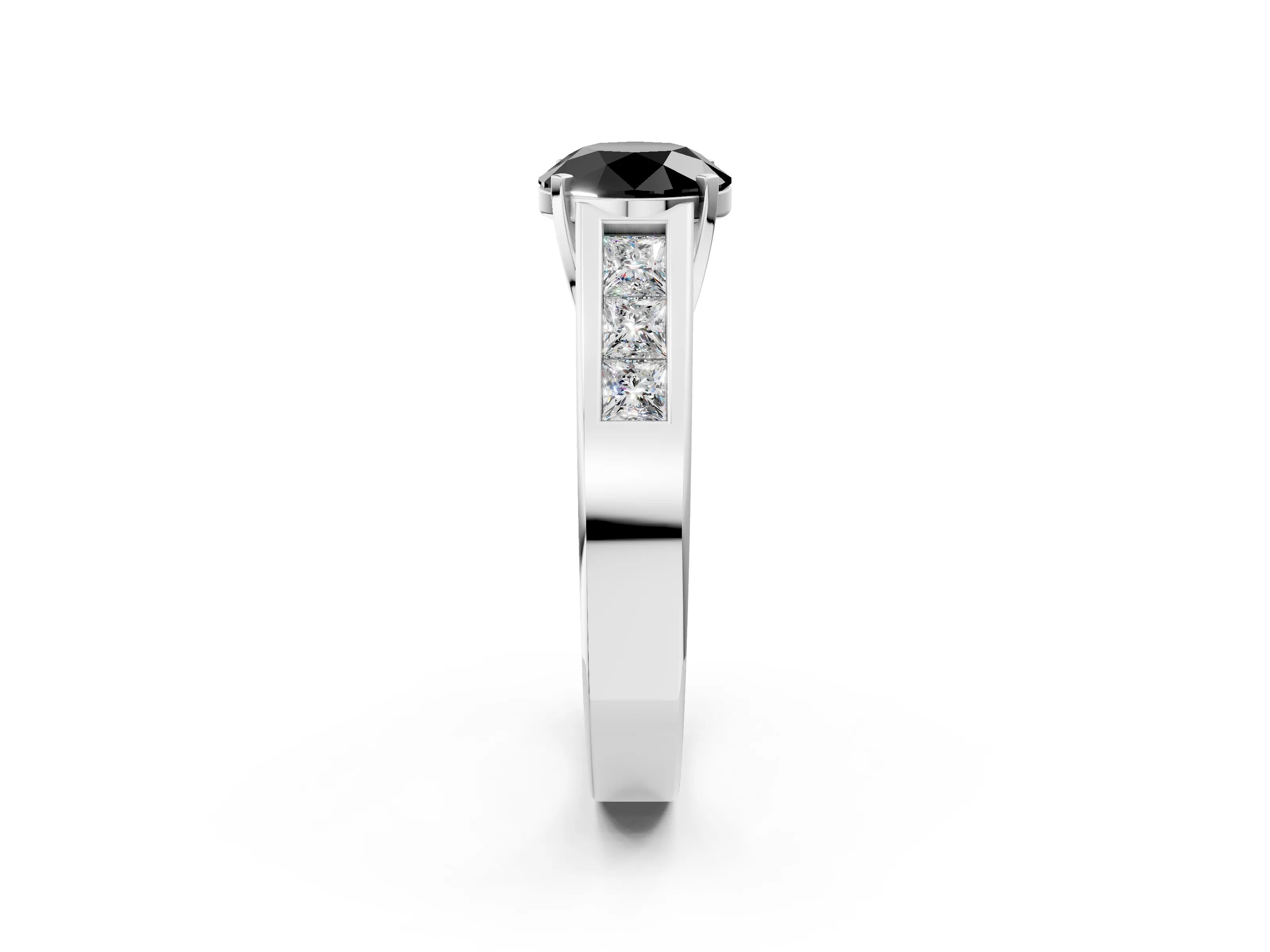 White gold Fancy Black Round Cut Cut Channel Set Solitaire Ring with Four-Prong Setting_14
