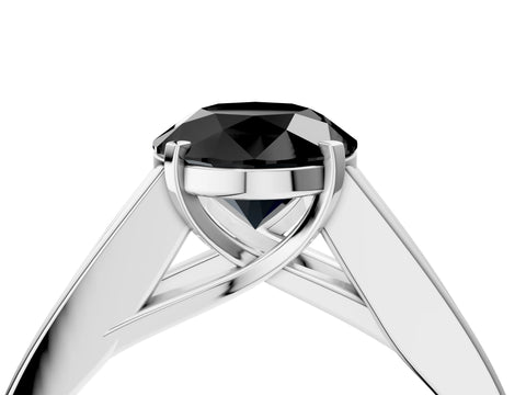 White gold Fancy Black Round Cut Cut Channel Set Solitaire Ring with Four-Prong Setting_16
