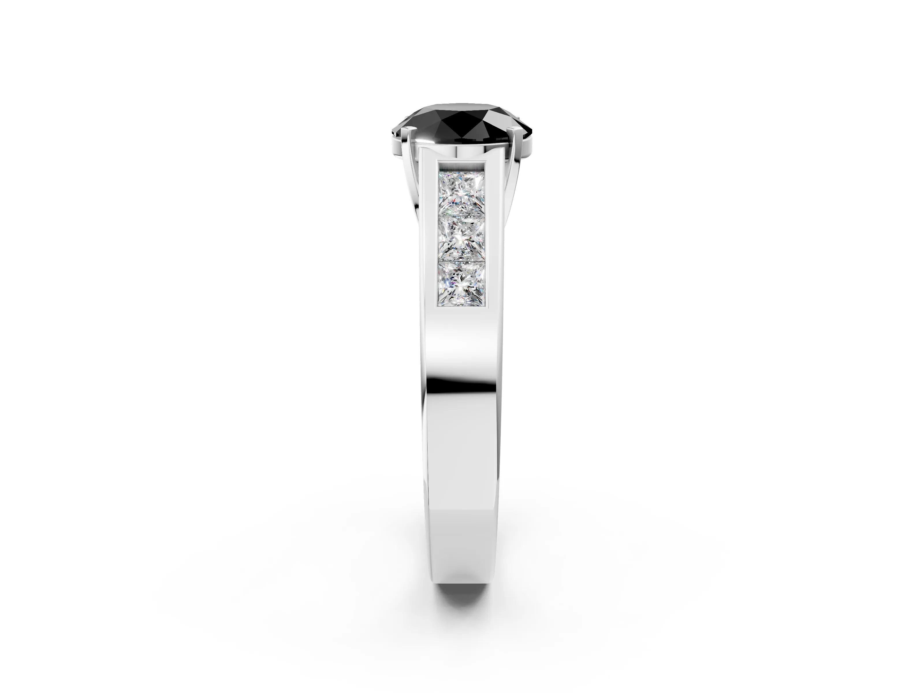 White gold Fancy Black Round Cut Cut Channel Set Solitaire Ring with Four-Prong Setting_2