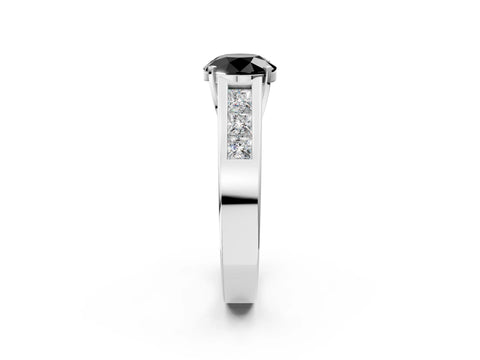 White gold Fancy Black Round Cut Cut Channel Set Solitaire Ring with Four-Prong Setting_2