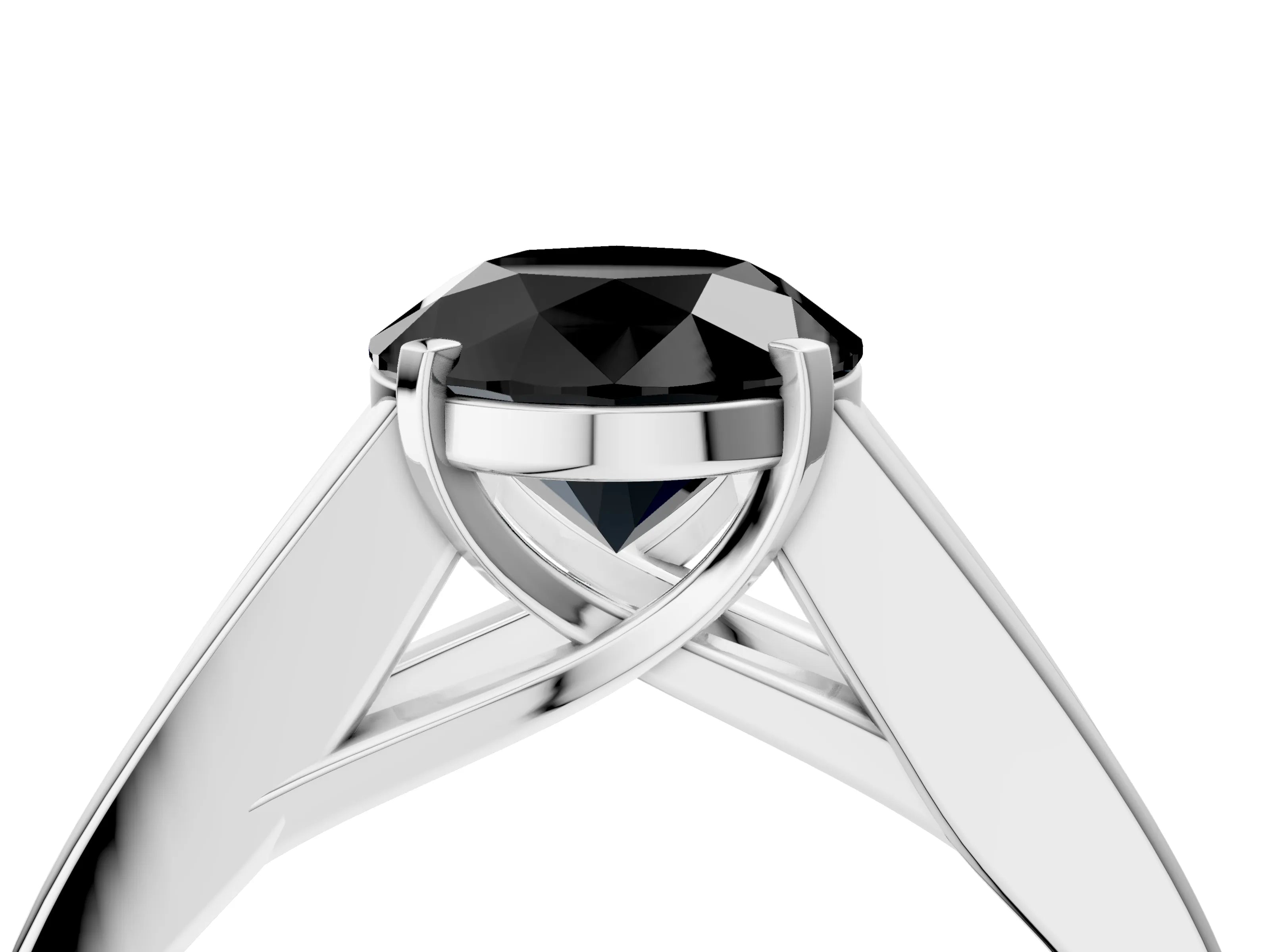White gold Fancy Black Round Cut Cut Channel Set Solitaire Ring with Four-Prong Setting_4