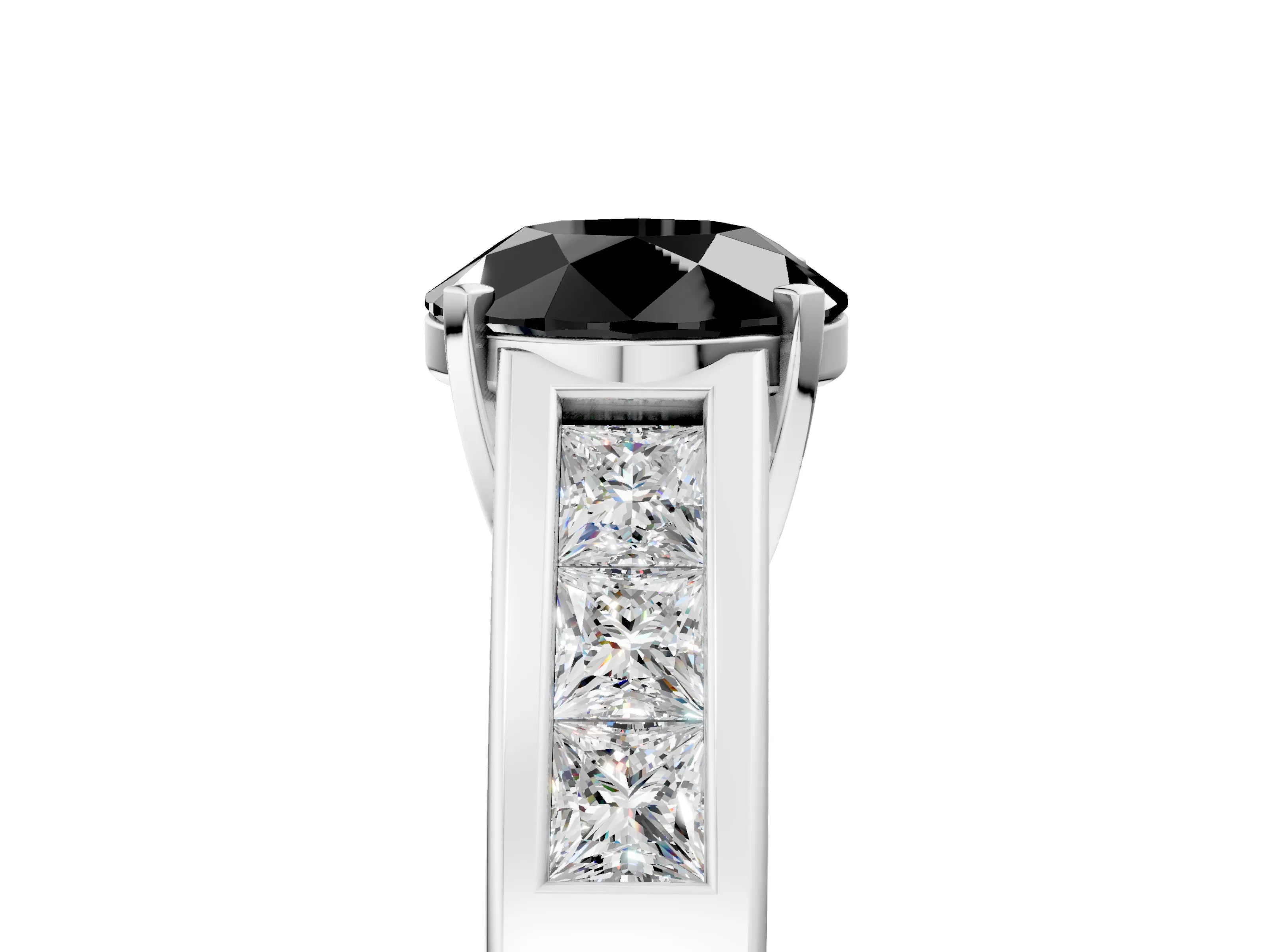 White gold Fancy Black Round Cut Cut Channel Set Solitaire Ring with Four-Prong Setting_5