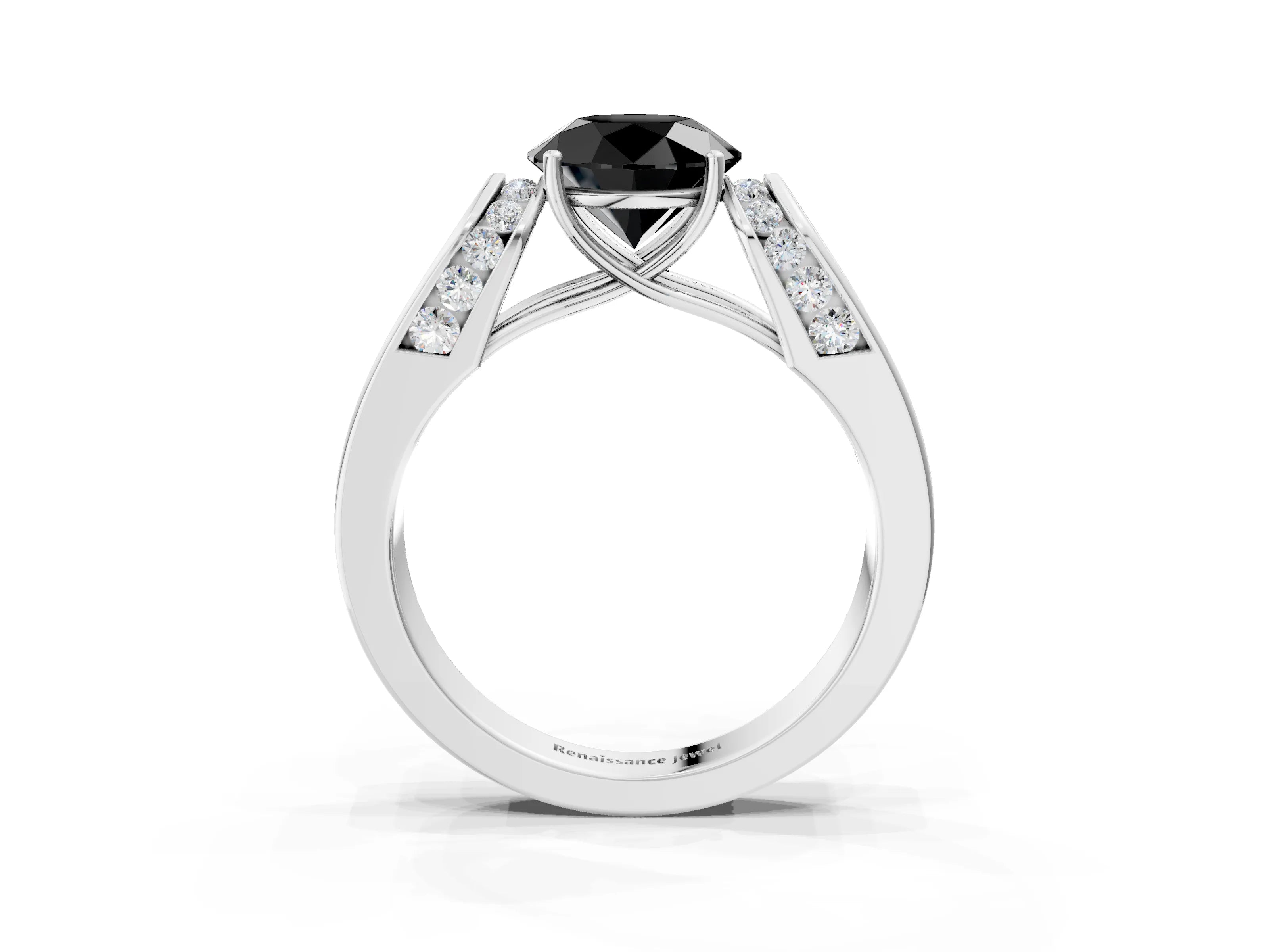 White gold Fancy Black Round Cut Cut Diamond Channel Set Solitaire Ring with Four-Prong Setting_3