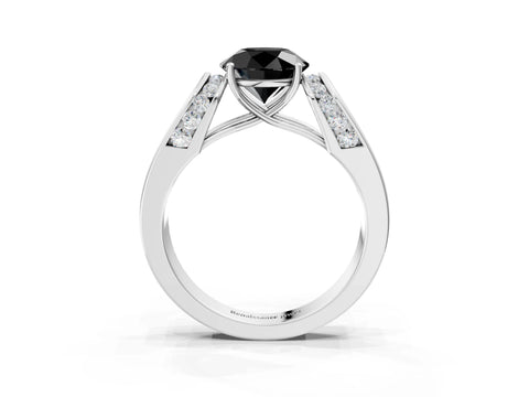 White gold Fancy Black Round Cut Cut Diamond Channel Set Solitaire Ring with Four-Prong Setting_3