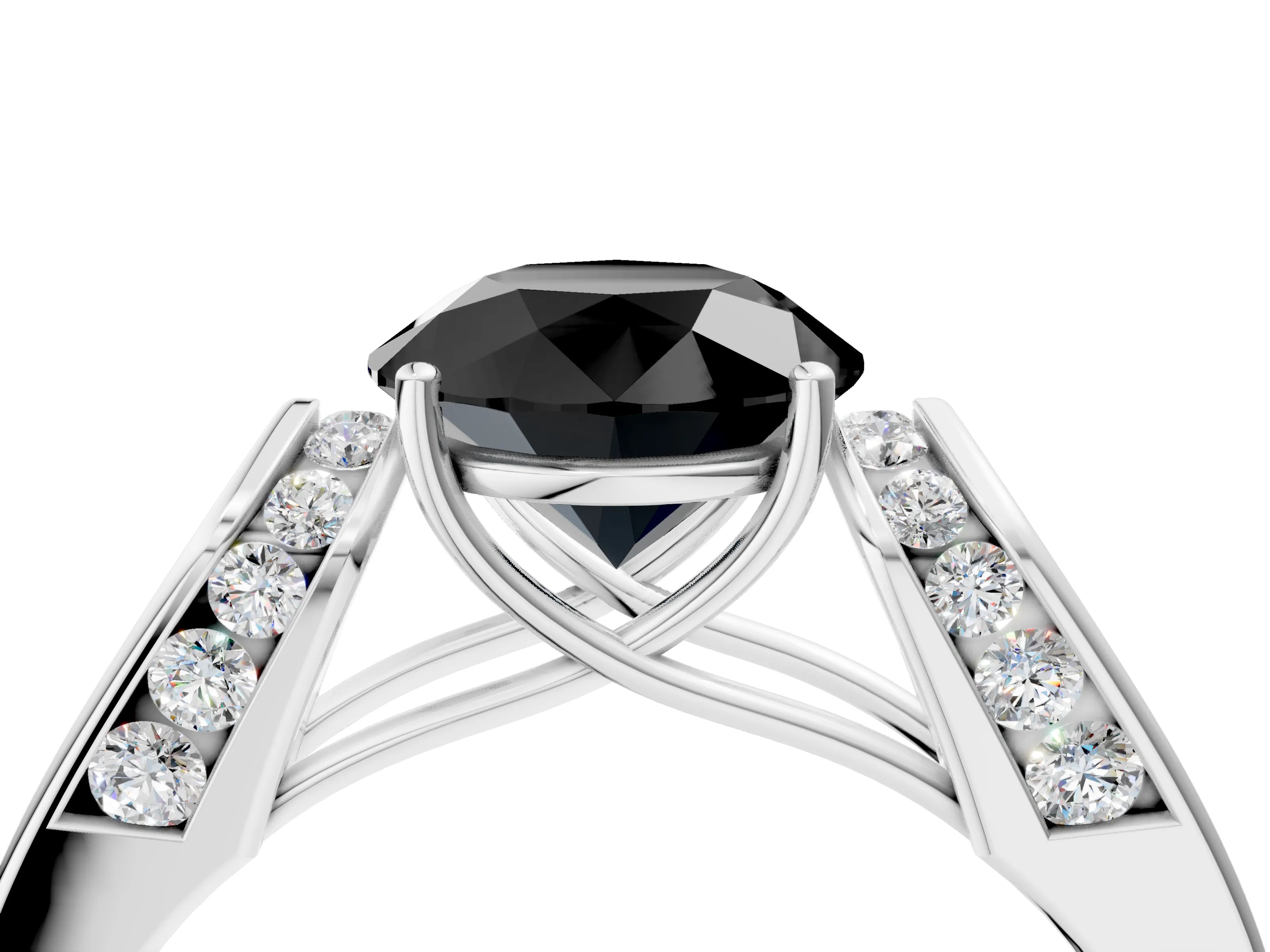 White gold Fancy Black Round Cut Cut Diamond Channel Set Solitaire Ring with Four-Prong Setting_4