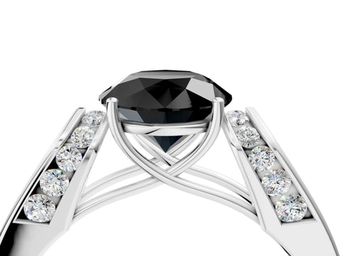 White gold Fancy Black Round Cut Cut Diamond Channel Set Solitaire Ring with Four-Prong Setting_4