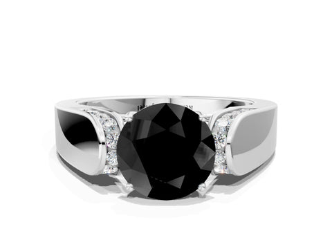 White gold Fancy Black Round Cut Cut Diamond Channel Set Solitaire Ring with Four-Prong Setting