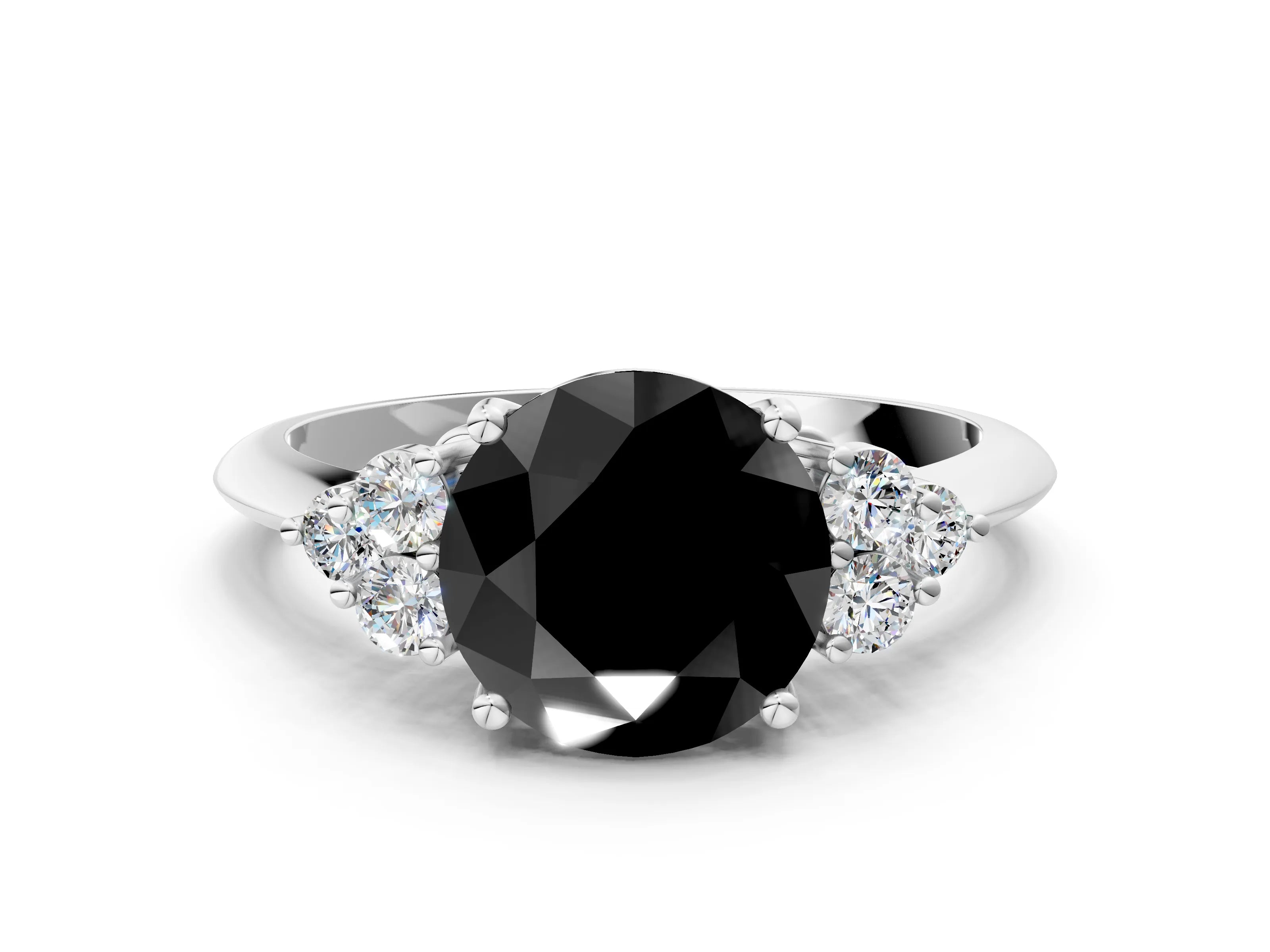 White gold Fancy Black Round Cut Cut Diamond Cluster Ring with Solitaire Band and Four-Prong Setting_12