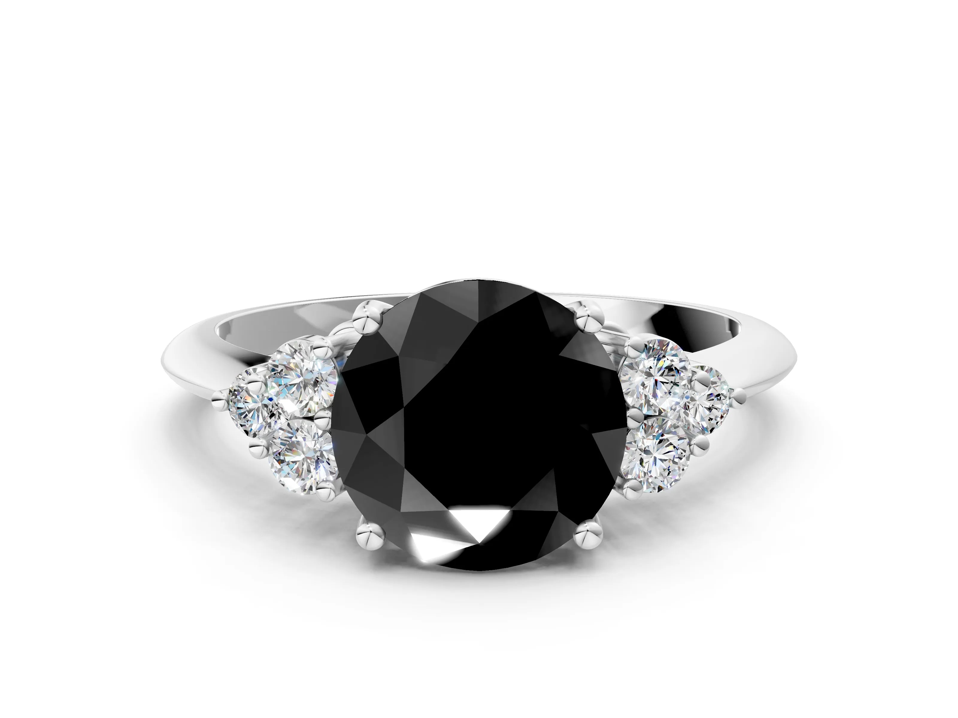 White gold Fancy Black Round Cut Cut Diamond Cluster Ring with Solitaire Band and Four-Prong Setting_12