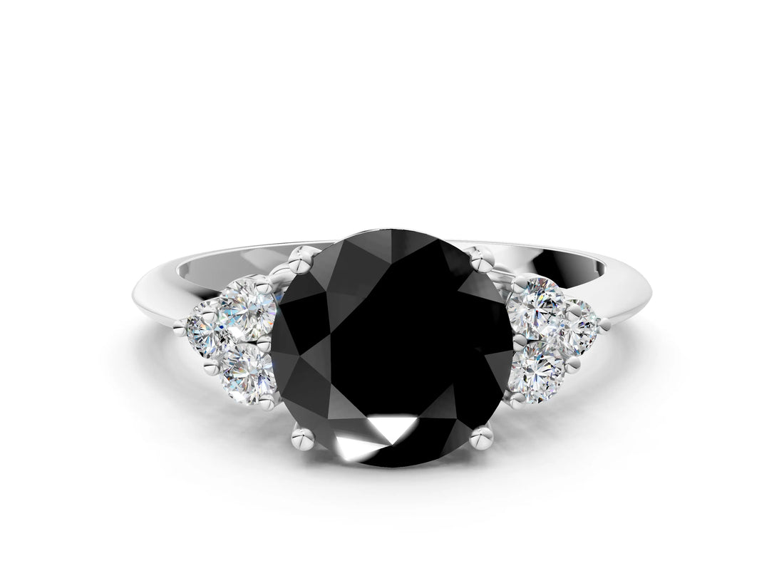White gold Fancy Black Round Cut Cut Diamond Cluster Ring with Solitaire Band and Four-Prong Setting_12