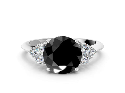 White gold Fancy Black Round Cut Cut Diamond Cluster Ring with Solitaire Band and Four-Prong Setting_12