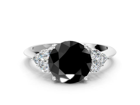 White gold Fancy Black Round Cut Cut Diamond Cluster Ring with Solitaire Band and Four-Prong Setting_12