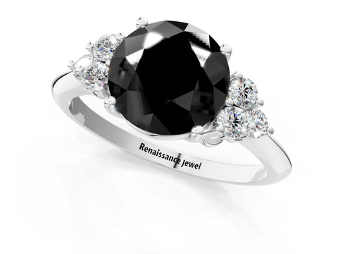 White gold Fancy Black Round Cut Cut Diamond Cluster Ring with Solitaire Band and Four-Prong Setting_13