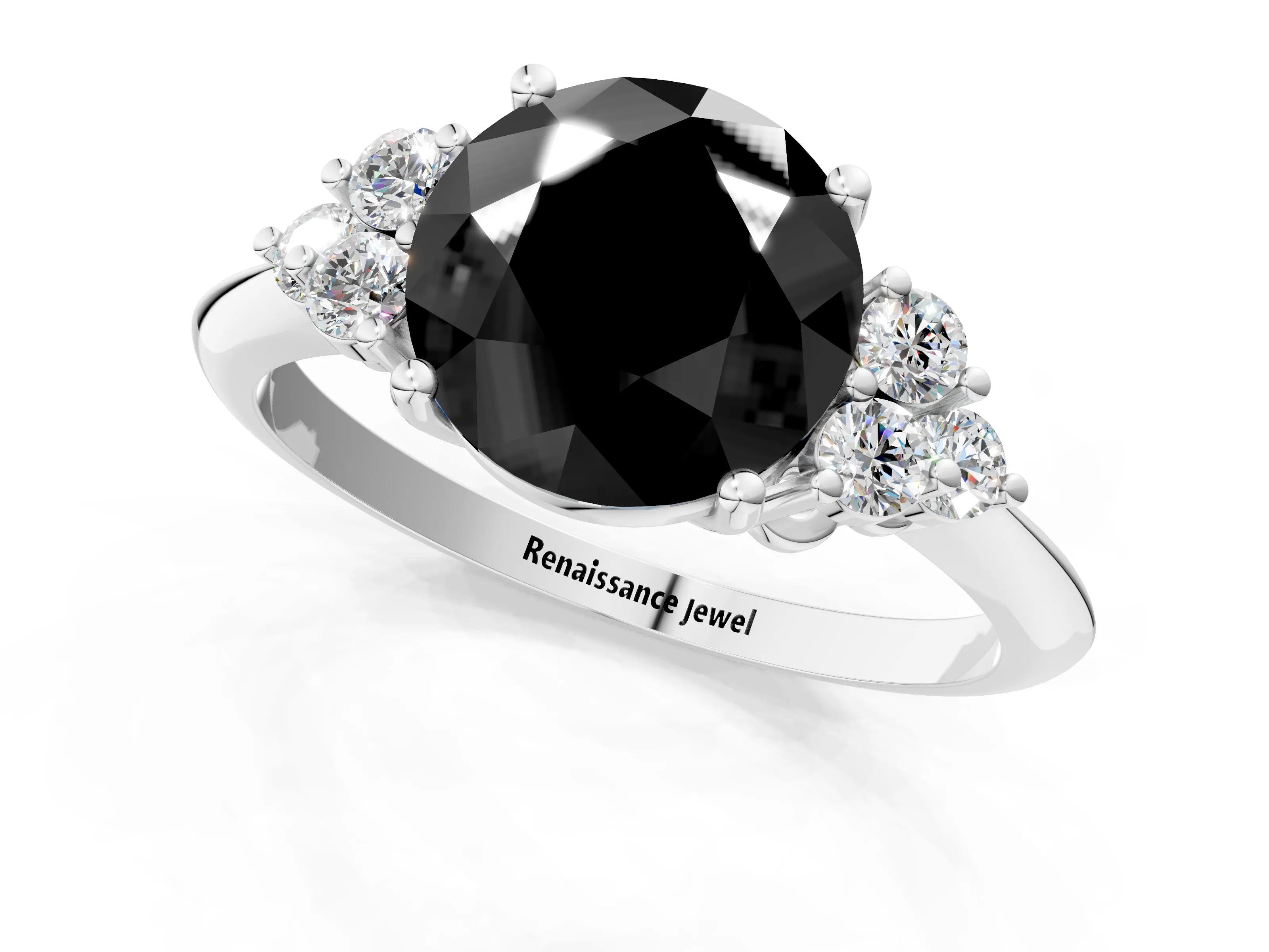 White gold Fancy Black Round Cut Cut Diamond Cluster Ring with Solitaire Band and Four-Prong Setting_13