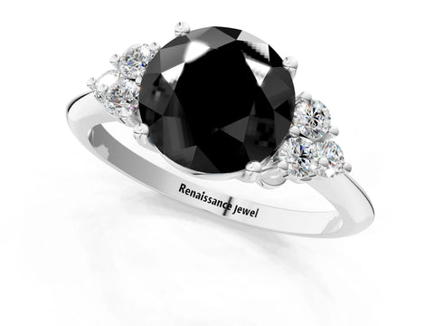 White gold Fancy Black Round Cut Cut Diamond Cluster Ring with Solitaire Band and Four-Prong Setting_13