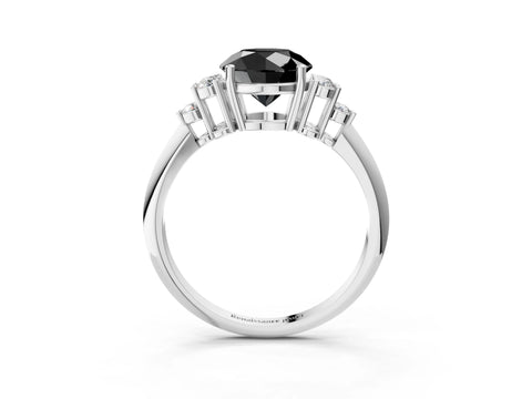 White gold Fancy Black Round Cut Cut Diamond Cluster Ring with Solitaire Band and Four-Prong Setting_15