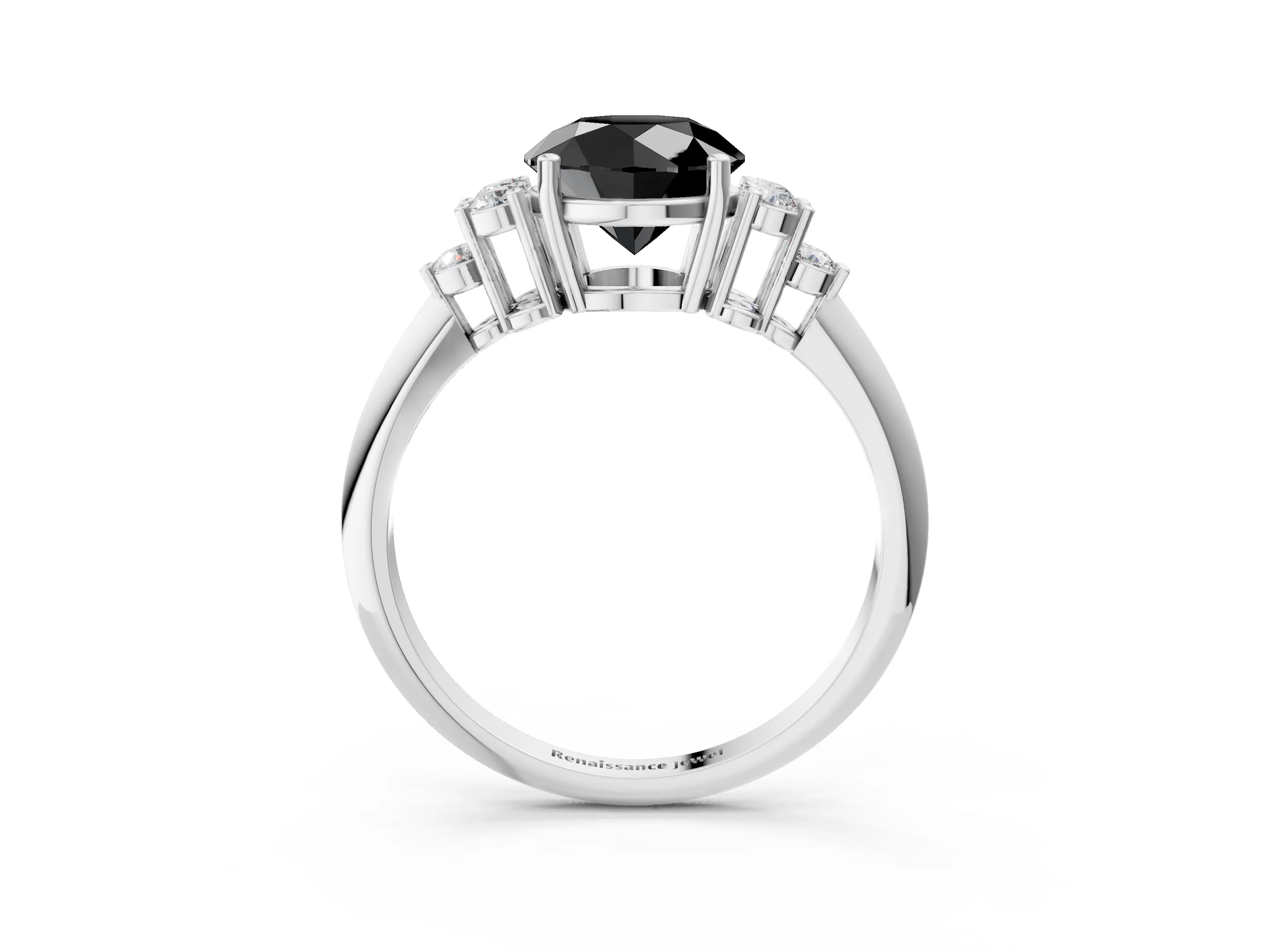 White gold Fancy Black Round Cut Cut Diamond Cluster Ring with Solitaire Band and Four-Prong Setting_15