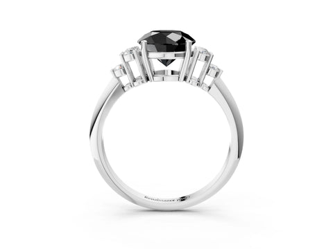 White gold Fancy Black Round Cut Cut Diamond Cluster Ring with Solitaire Band and Four-Prong Setting_15