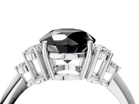 White gold Fancy Black Round Cut Cut Diamond Cluster Ring with Solitaire Band and Four-Prong Setting_16