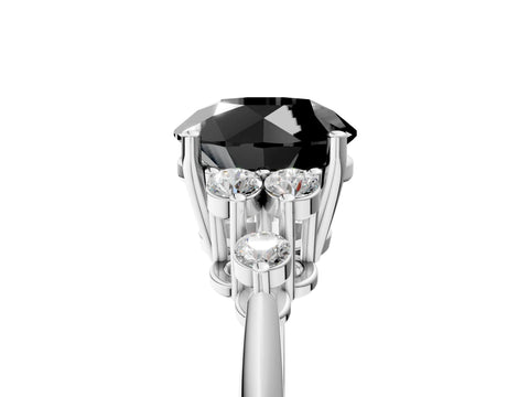 White gold Fancy Black Round Cut Cut Diamond Cluster Ring with Solitaire Band and Four-Prong Setting_17