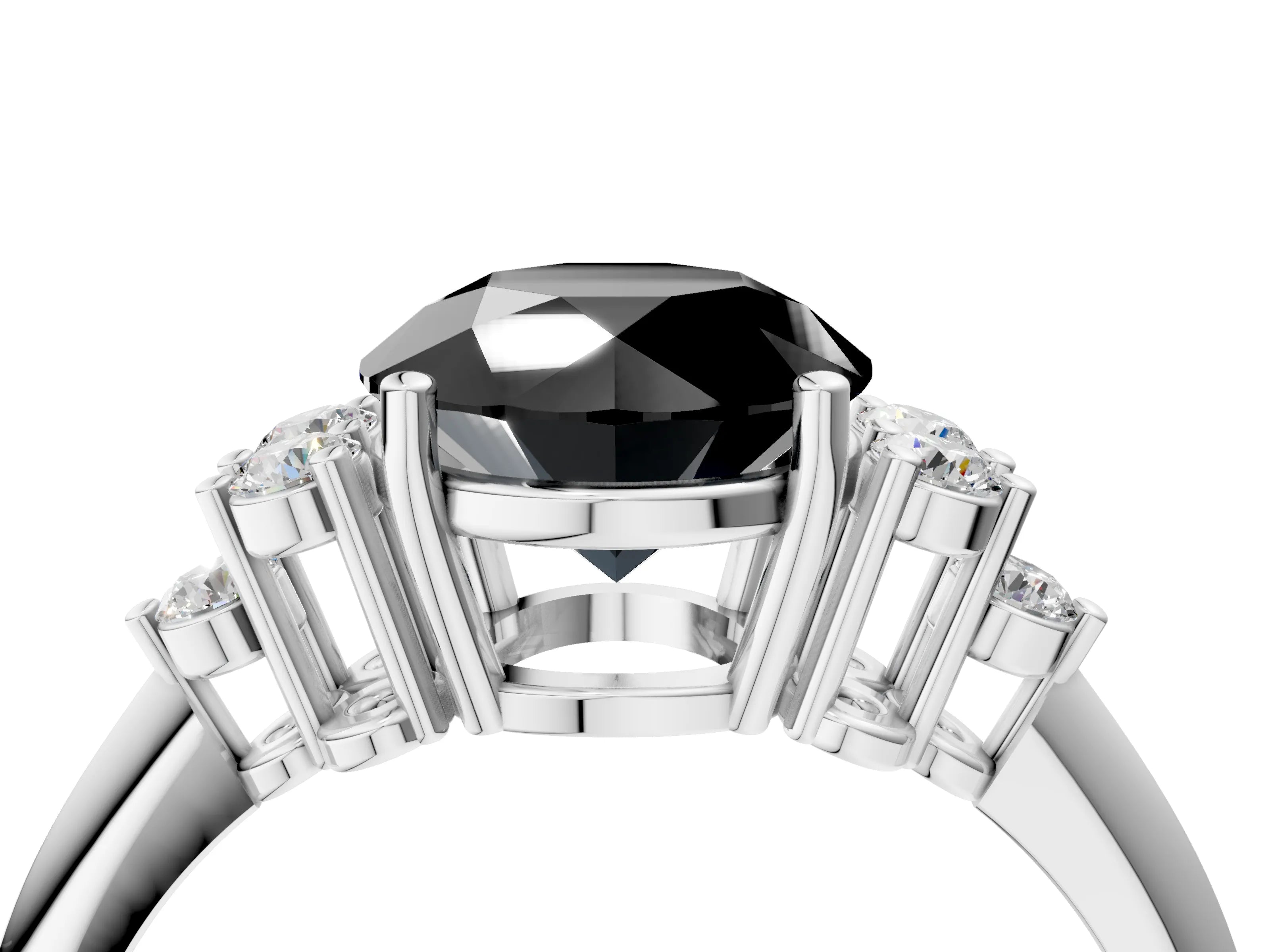 White gold Fancy Black Round Cut Cut Diamond Cluster Ring with Solitaire Band and Four-Prong Setting_28