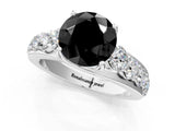 White gold Fancy Black Round Cut Cut Diamond Engagement Ring with Pavé Band and Four-Prong Setting_1