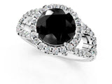 White gold Fancy Black Round Cut Cut Diamond Halo Engagement Ring with Open Split Pavé Band_1