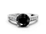 White gold Fancy Black Round Cut Cut Diamond Milgrain Pave Band Four-Prong Setting Ring_3